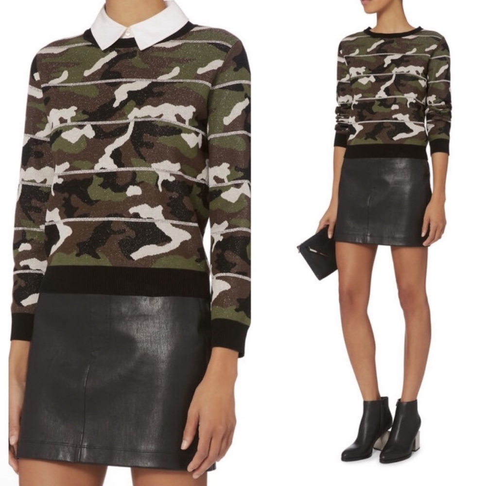 Veronica Beard Alpha Camouflage Jacquard Sweater Size M Green/Brown